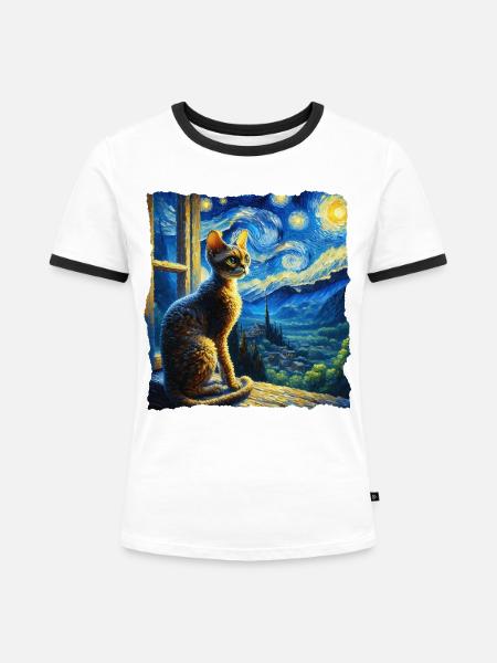 Devon Rex Starry Night - Frauen Kontrast-T-Shirt - Weiß/Schwarz