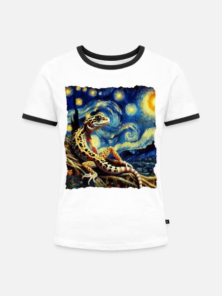 Leopardgecko Starry Night - Frauen Kontrast-T-Shirt - Weiß/Schwarz