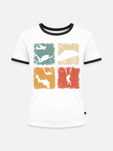 Fallschirmspringen Absprung Freifall Fallschirm - Frauen Kontrast-T-Shirt - Weiß/Schwarz