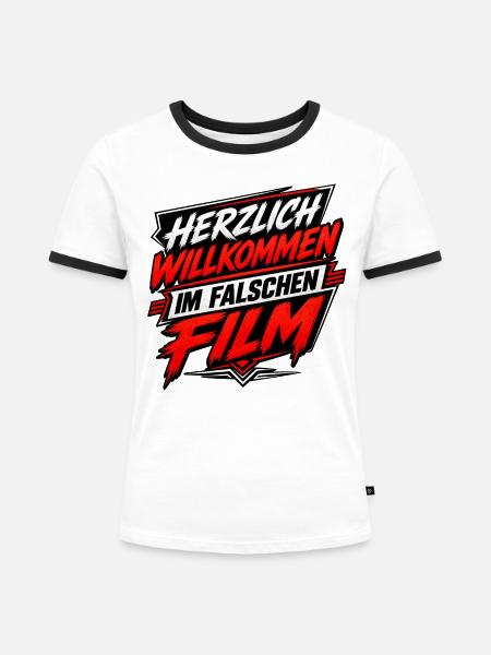 Herzlich Willkommen Im Falschen Film - Frauen Kontrast-T-Shirt - Weiß/Schwarz