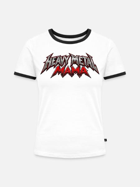 Metal Mama – Rockerin mit Power - Frauen Kontrast-T-Shirt - Weiß/Schwarz