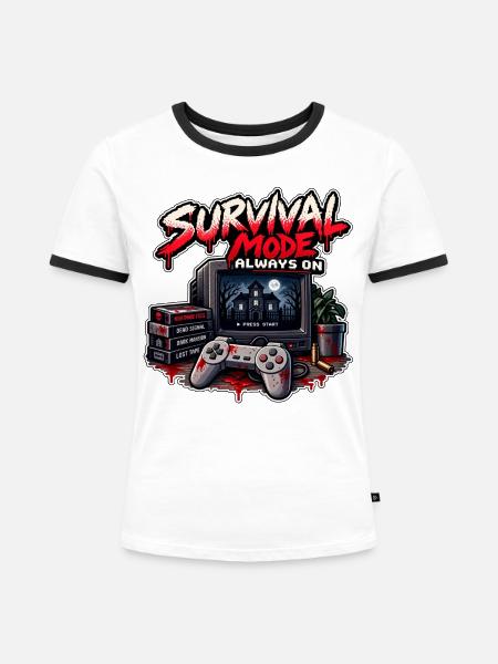Überlebensmodus immer aktiv - Frauen Kontrast-T-Shirt - Weiß/Schwarz
