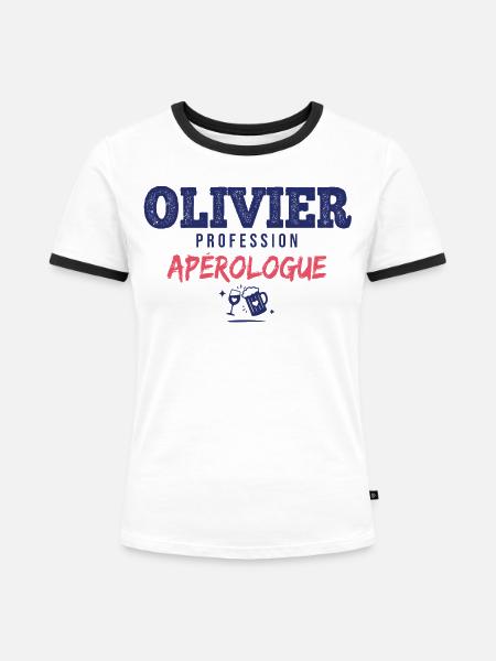 Olivier Aperologue – Humor Apéro - Frauen Kontrast-T-Shirt - Weiß/Schwarz