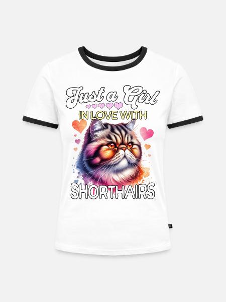 Exotische Kurzhaarkatze Mädchen - Frauen Kontrast-T-Shirt - Weiß/Schwarz