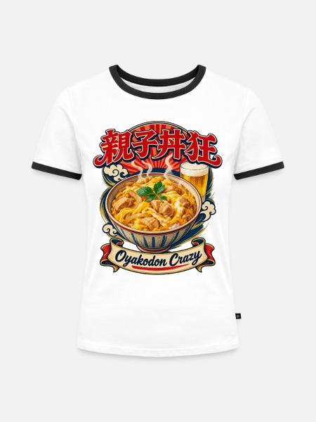 Oyakodon Crazy - Frauen Kontrast-T-Shirt - Weiß/Schwarz