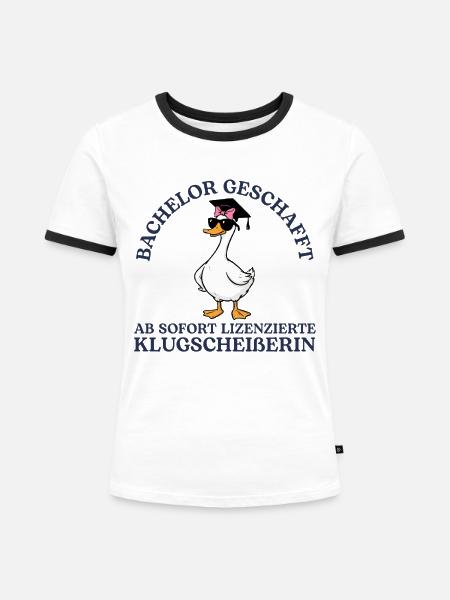 Bachelorprüfung Studium Abschluss Studentin - Frauen Kontrast-T-Shirt - Weiß/Schwarz