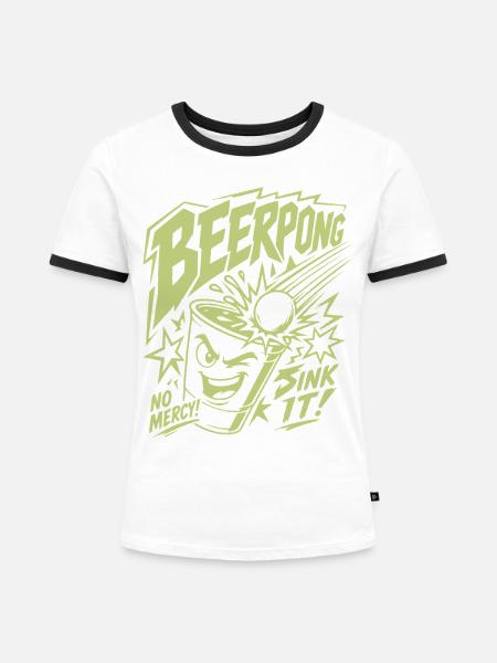 Beer Pong No Mercy - Frauen Kontrast-T-Shirt - Weiß/Schwarz