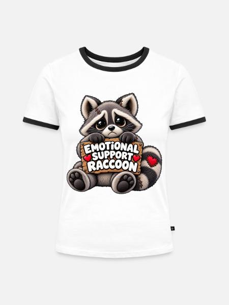 Emotionaler Waschbär Begleiter - Frauen Kontrast-T-Shirt - Weiß/Schwarz