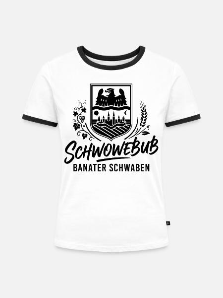 Banater Schwaben | Schwowebub | Tradition - Frauen Kontrast-T-Shirt - Weiß/Schwarz