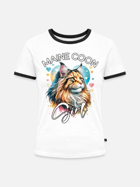 Maine Coon Mädchen Maine Coon - Frauen Kontrast-T-Shirt - Weiß/Schwarz