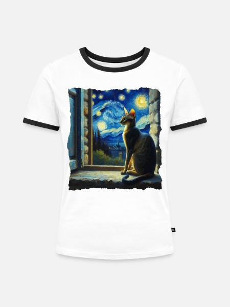Orientalisch Kurzhaar Starry Night - Frauen Kontrast-T-Shirt - Weiß/Schwarz