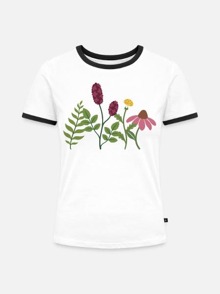 Blumenstrauß · Farn · Blumen · Blattwerk - Frauen Kontrast-T-Shirt - Weiß/Schwarz