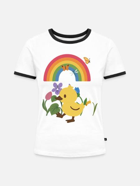 Blumengeschenk · Schmetterling · Entenküken - Frauen Kontrast-T-Shirt - Weiß/Schwarz