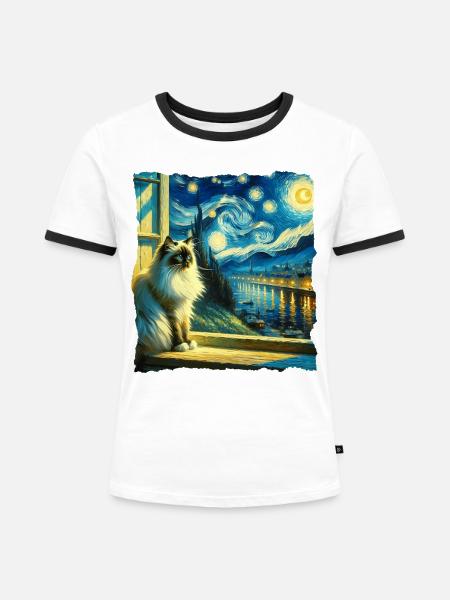 Birma Katze Starry Night - Frauen Kontrast-T-Shirt - Weiß/Schwarz
