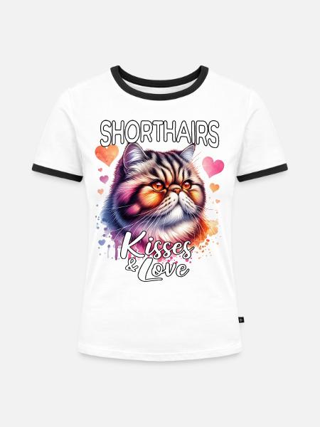 Exotische Kurzhaarkatze Liebe - Frauen Kontrast-T-Shirt - Weiß/Schwarz