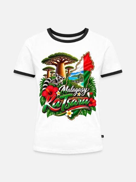Malagasy KaTsara Tropenmotiv - Frauen Kontrast-T-Shirt - Weiß/Schwarz