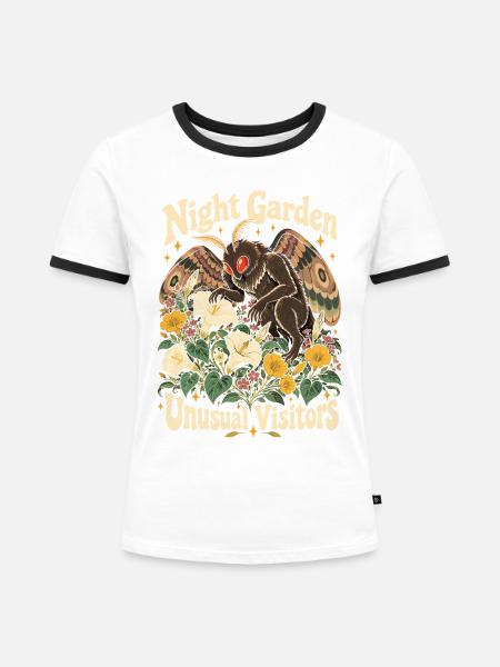 Gartenarbeit des Kryptiden-Motten-Nachtgartens - Frauen Kontrast-T-Shirt - Weiß/Schwarz