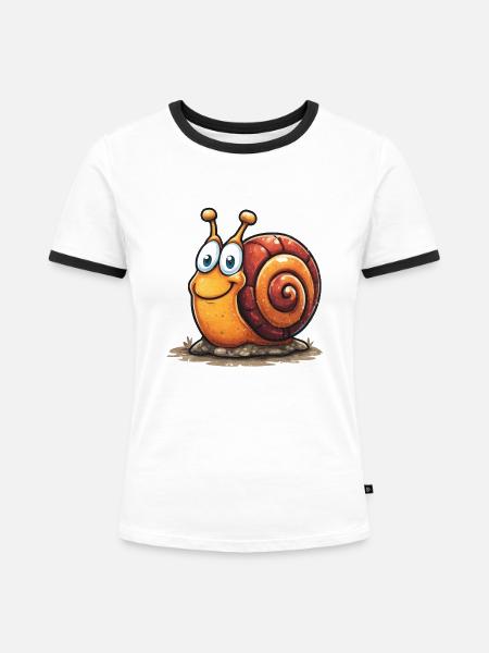 Fröhlicher Schnirkelschnecke Cartoon - Frauen Kontrast-T-Shirt - Weiß/Schwarz