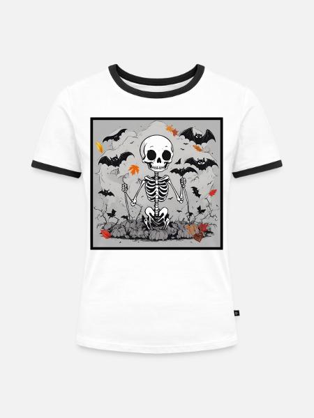 Skelett - Frauen Kontrast-T-Shirt - Weiß/Schwarz