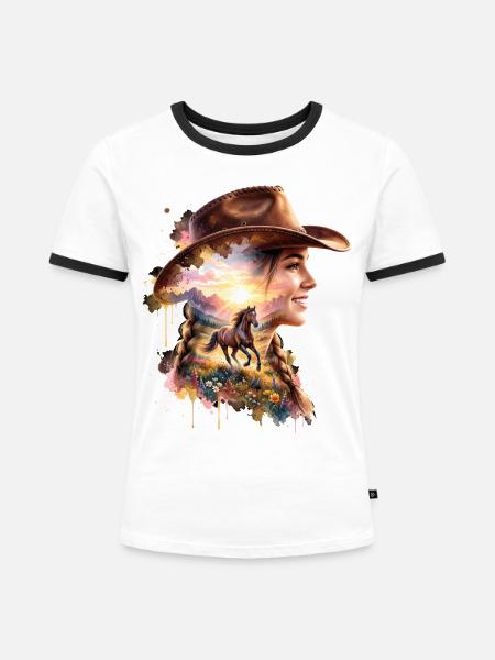 Reiterin Pferd Freiheit - Frauen Kontrast-T-Shirt - Weiß/Schwarz