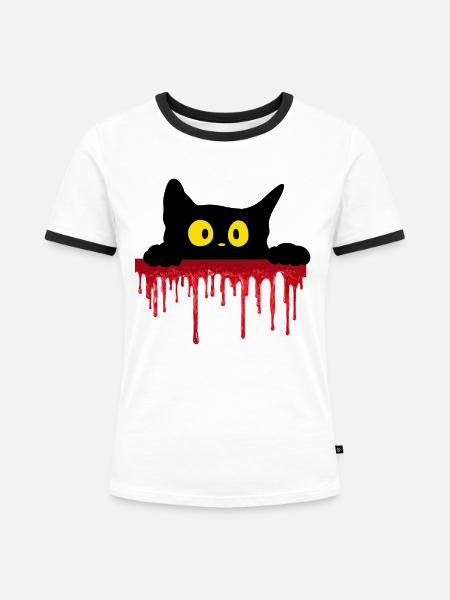 Unheimliche schwarze Katze - Frauen Kontrast-T-Shirt - Weiß/Schwarz