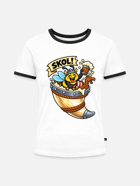 Skol Biene im Wikingerhorn - Frauen Kontrast-T-Shirt - Weiß/Schwarz