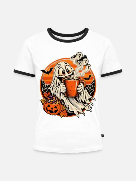 Geist mit Kürbiskaffee - Frauen Kontrast-T-Shirt - Weiß/Schwarz