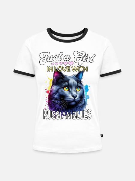 Russisch Blaukatze Mädchen - Frauen Kontrast-T-Shirt - Weiß/Schwarz