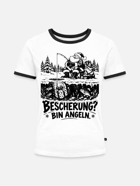 Lustiges Weihnachtsgeschenk für Angler - Frauen Kontrast-T-Shirt - Weiß/Schwarz