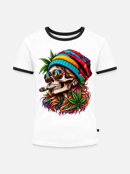 HIGH VIBES - Frauen Kontrast-T-Shirt - Weiß/Schwarz