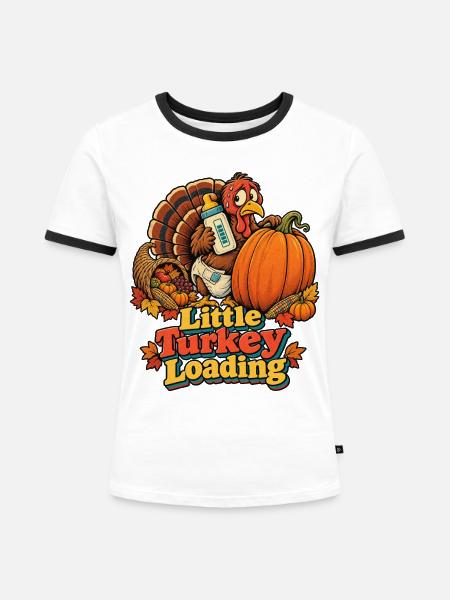 Thanksgiving-Truthahn Little Turkey Loading Baby - Frauen Kontrast-T-Shirt - Weiß/Schwarz
