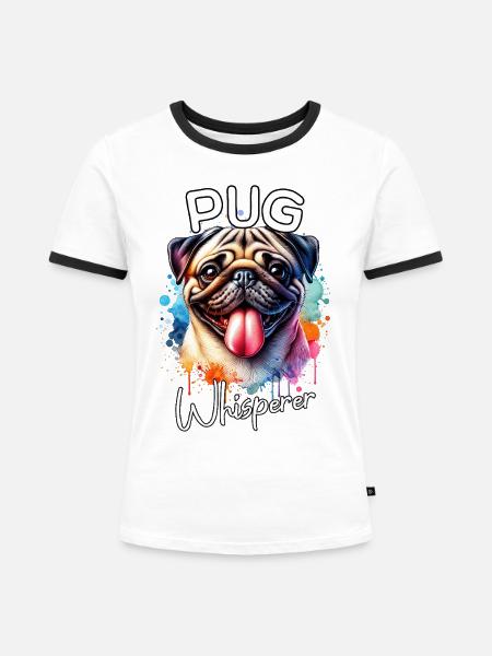 Mops Flüsterer - Frauen Kontrast-T-Shirt - Weiß/Schwarz