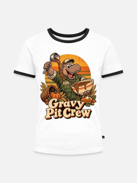 Thanksgiving Nilpferd Gravy Pit Crew - Frauen Kontrast-T-Shirt - Weiß/Schwarz
