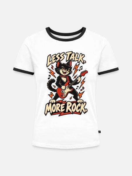 Weniger Reden, Mehr Rock Katze - Frauen Kontrast-T-Shirt - Weiß/Schwarz
