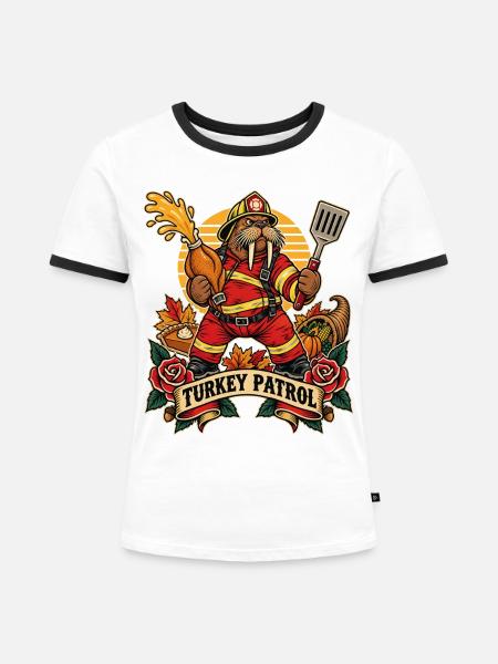 Thanksgiving Truthahn Walross Feuerwehrtrupp - Frauen Kontrast-T-Shirt - Weiß/Schwarz