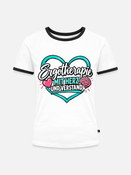 Ergotherapie mit Herz - Frauen Kontrast-T-Shirt - Weiß/Schwarz
