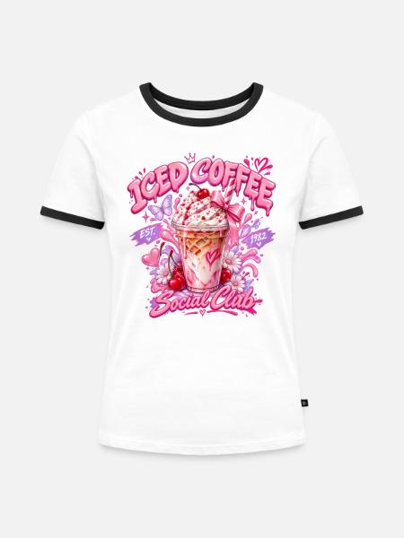 Pink Social Iced Coffee - Frauen Kontrast-T-Shirt - Weiß/Schwarz