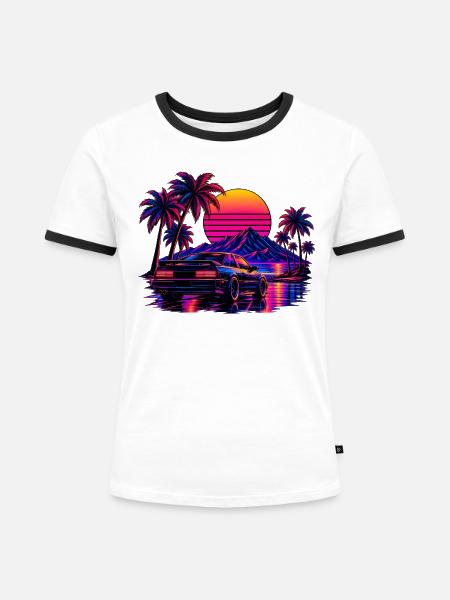 Klassischer 80er-Jahre-Retro-Wave-Stil - Frauen Kontrast-T-Shirt - Weiß/Schwarz