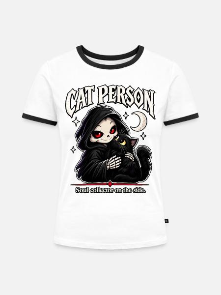 Katzenperson – Sensenmann mit Schwarzer Katze - Frauen Kontrast-T-Shirt - Weiß/Schwarz