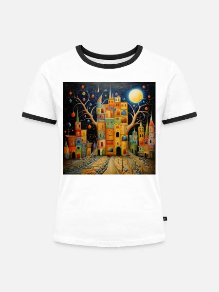 Baumstadt des Lichts - Frauen Kontrast-T-Shirt - Weiß/Schwarz
