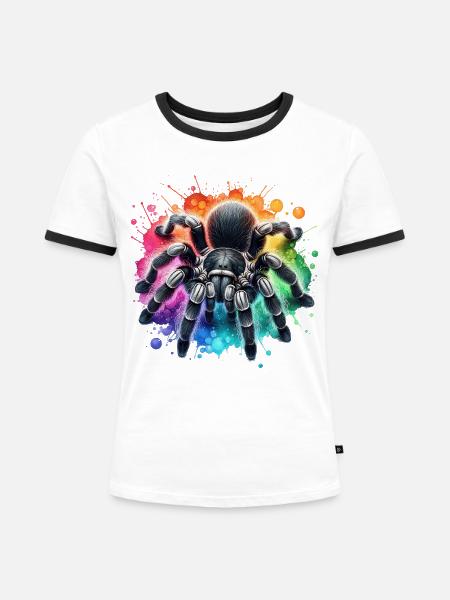 Schwarze Vogelspinne Motiv - Frauen Kontrast-T-Shirt - Weiß/Schwarz