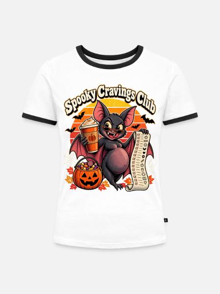 Halloween Vampirfledermaus Spooky Cravings Crew - Frauen Kontrast-T-Shirt - Weiß/Schwarz