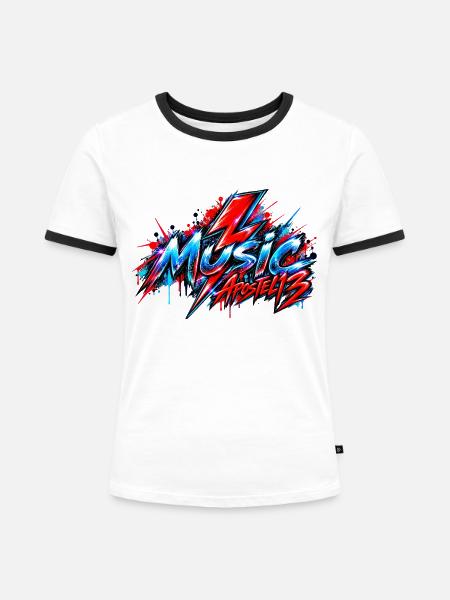 Music – Retro Lightning Bolt Design - Frauen Kontrast-T-Shirt - Weiß/Schwarz
