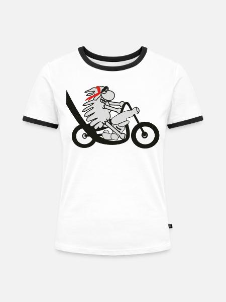 Motorradfahrer Schaf - Frauen Kontrast-T-Shirt - Weiß/Schwarz