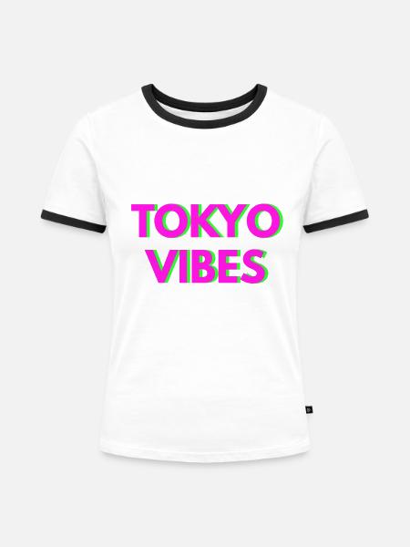 TOKYO VIBES - Frauen Kontrast-T-Shirt - Weiß/Schwarz