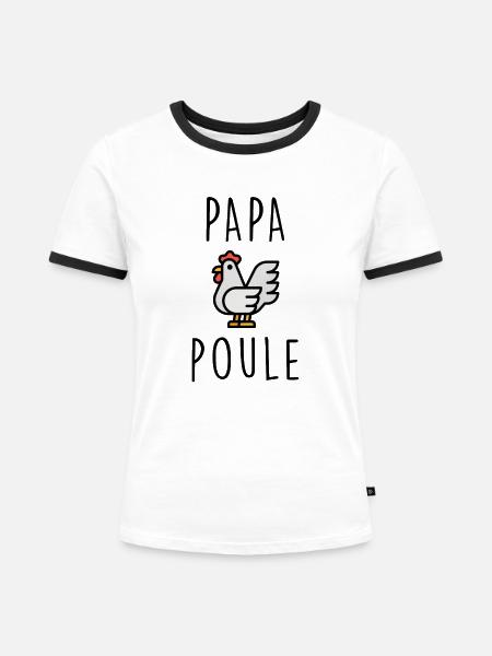 Papa Henne - Frauen Kontrast-T-Shirt - Weiß/Schwarz