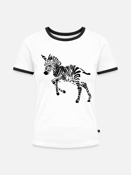 Zebra - Frauen Kontrast-T-Shirt - Weiß/Schwarz