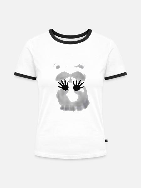 Kleiner Waschbär will raus - Frauen Kontrast-T-Shirt - Weiß/Schwarz