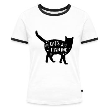 Katzen & Angeln - Frauen Kontrast-T-Shirt - Weiß/Schwarz - Vorne - Selfina (174cm)