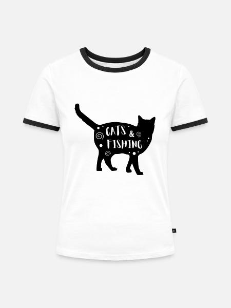 Katzen & Angeln - Frauen Kontrast-T-Shirt - Weiß/Schwarz